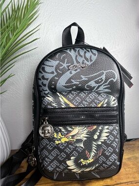 Ed Hardy Black Sling bag with Eagle Graphic unisex NWT